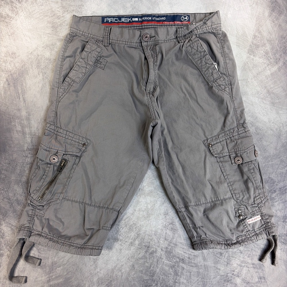 Projek Raw Cargo Shorts Mens 34 Gray Utility Multi Pocket Drawstring Hem